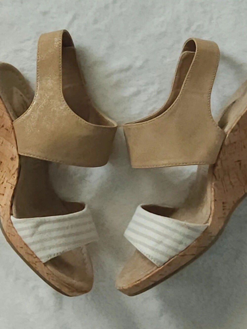 St. John’s Bay Tan Cork Wedge Sandals with Cream Striped Toe